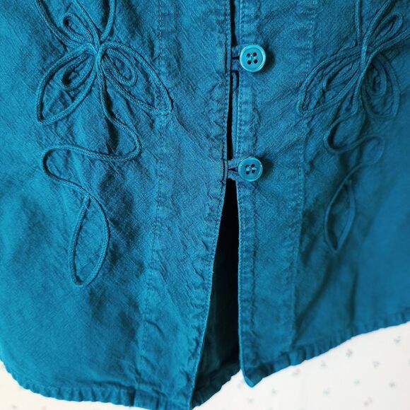 Soft Surroundings Tunic Blouse Size 1X Green Embroidered Floral Button up Boho - Picture 8 of 16